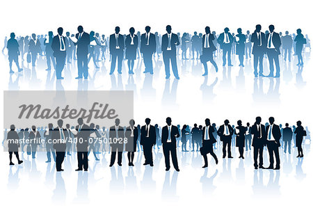 Crowd of businesspeople standing over white background