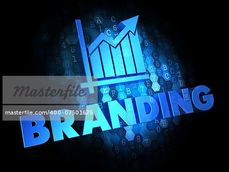 Branding. Growth Concept. Blue Color Text on Dark Digital Background.