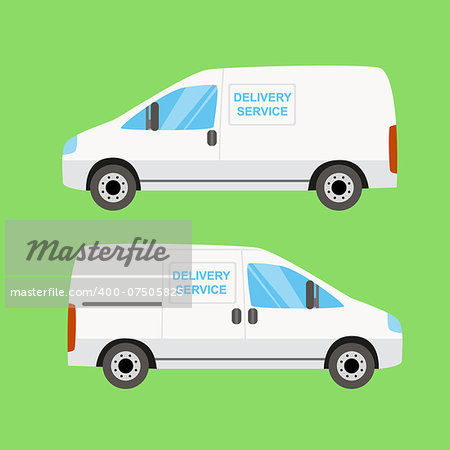 White delivery van twice on the green background