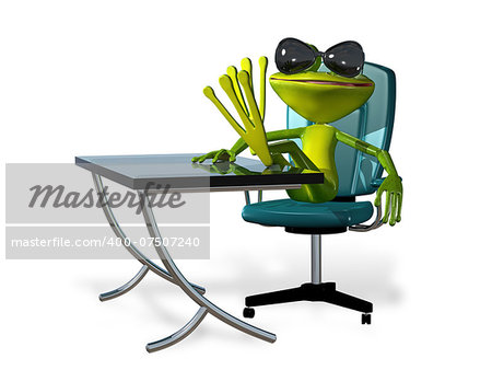 illustration a merry green frog at the table