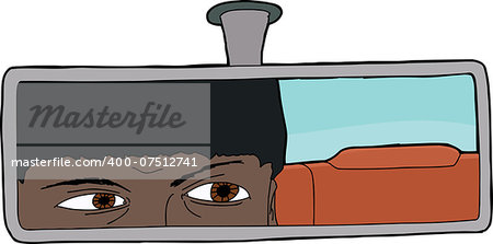 Indian male driver looking in rear view mirror