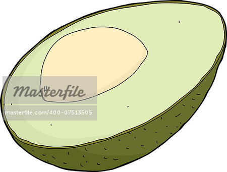 Avocado half with seed and skin on white background