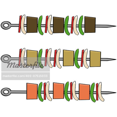 Cartoon illustration showing different skewers ready to be barbecued