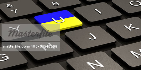 Ukrainian flag on button of black Keyboard