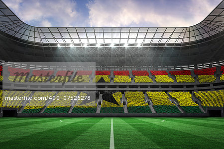 Digitally generated ghana national flag against large football stadium