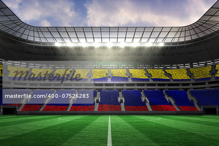 Digitally generated colombia national flag against large football stadium