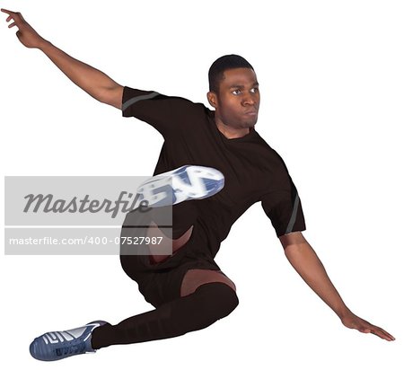 Football player in black kicking on white background