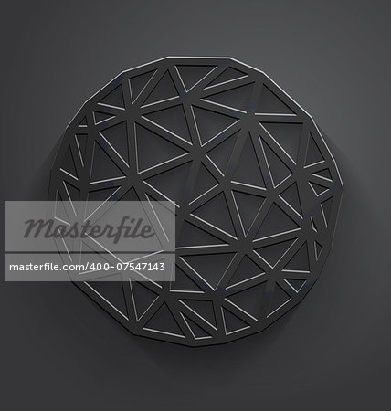 Vector abstract dark gray background with embossed paper polygonal circle with drop shadow.