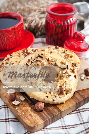 Ring shortbread cookies with hazelnut on top