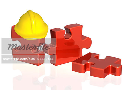 Parts of puzzle and hat. Objects on white background