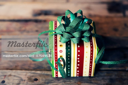 Christmas card with red and green gift box