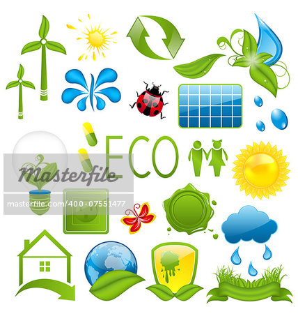 Illustration set of green ecology icons (3) - vector