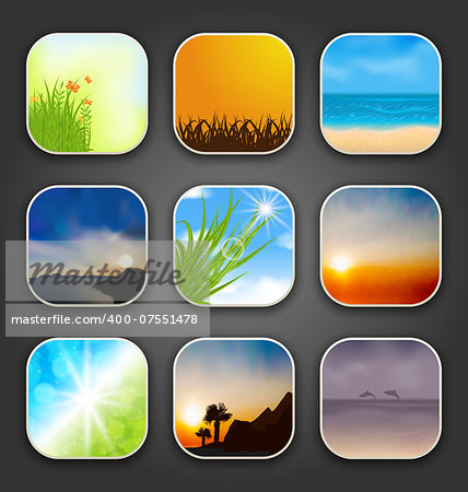 Illustration natural landscapes for the app icons - vector