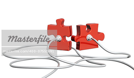 Computer cable and part of puzzle. Isolated on white background