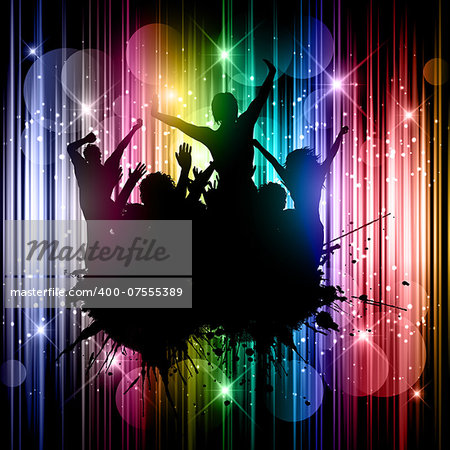 Silhouette of a grunge party crowd on an abstract background