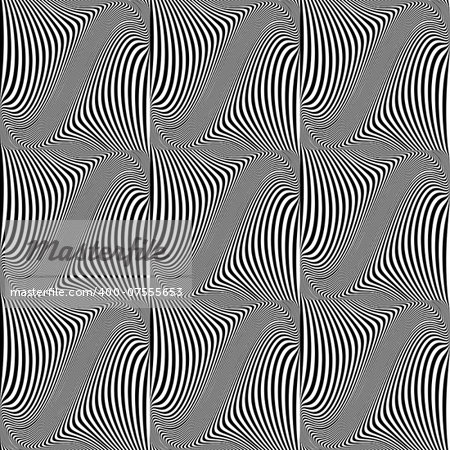 Design seamless monochrome geometric warped pattern. Abstract waving  textured background. Vector art