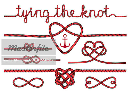 tying the knot, rope hearts for wedding invitation, set of vector design elements