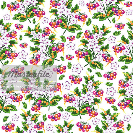 Illustration of seamless  background with flowers and berries isolated