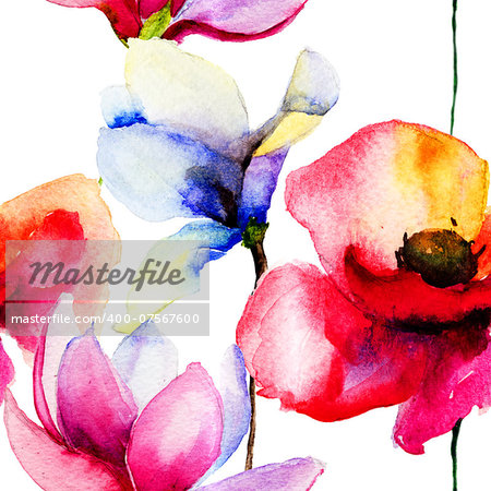 Stylized flowers illustration, seamless wallpaper