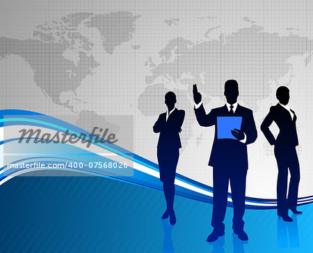 Business Team on Abstract World Map Background Original Illustration