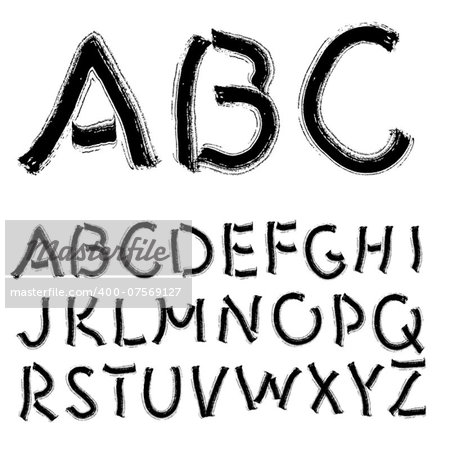 Hand drawing alphabet illustration set in black ink