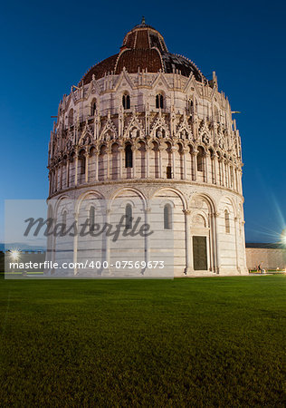The Baptistery of the Cathedral in Pisa at night, Italy