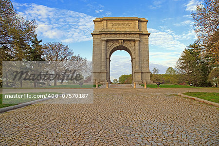 The National Memorial Arch monument dedicated to George Washington and the United States Continental Army.This monument is located at Valley Forge National Historical Park in Pennsylvania,USA.