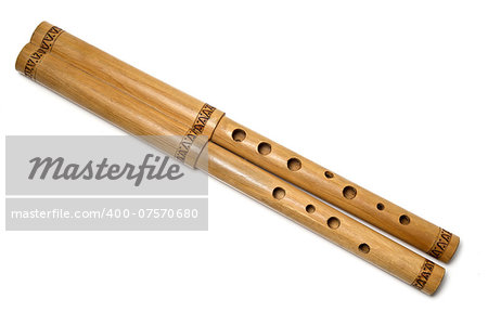 Wooden flute on the isolated background