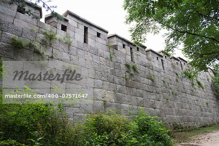 Fortress wall north of Seoul in South Korea with big stone quaders