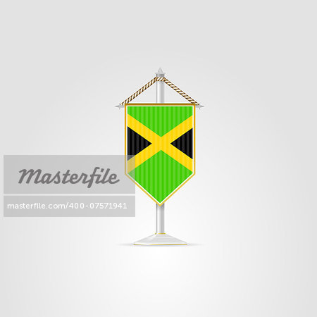 Pennon with the flag of Jamaica. Isolated vector illustration on white.