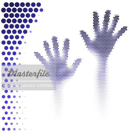 Hands silhouette in halftone style on black background