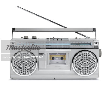 Vintage stereo radio cassette player of 80s isolated