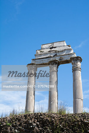 ruin of the temple of Castore and Polluce in the roman forum in rome