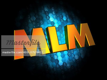 MLM - Gold 3D Words on Dark Digital Background.