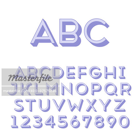 Handmade sans-serif font. Regular 3d-extruded type. Main glyph and 3d extruded part placed in separate layers of vector file.