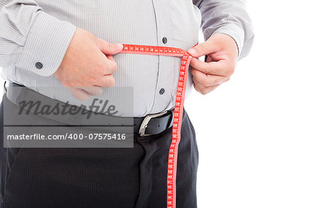 fat business man use scale to measure his waistline