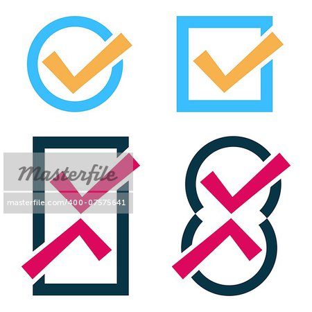 Set of four colorful vector tick icons isolated