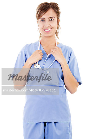 Stock image of female healthcare worker isolated on white background