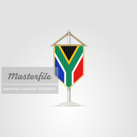 Pennon with the flag of Republic of South Africa. Isolated vector illustration on white.