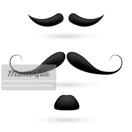 A set of three black moustache on white.