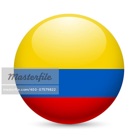 Flag of Colombia as round glossy icon. Button with Colombian flag