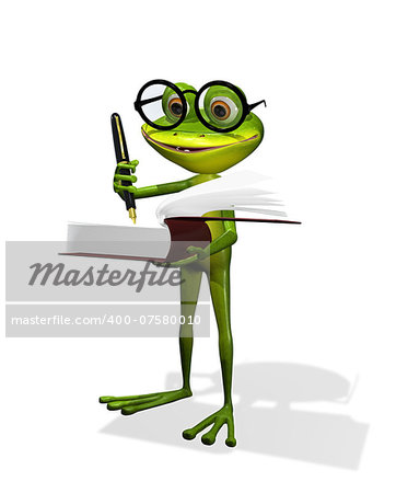 illustration curious frog in glasses with a books