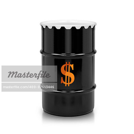 Oil and Petroleum Barrel and dollar sign on white isolated background.  (with clipping work path)