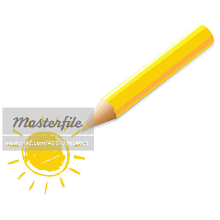 Yellow Pencil With Drawing, Vector Illustration