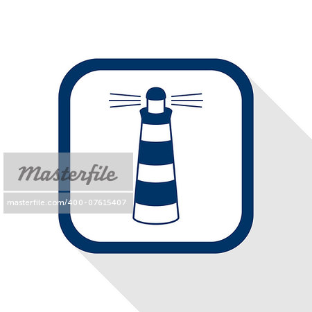 square blue icon lighthouse with long shadow