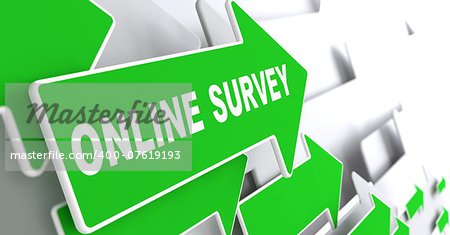 Online Survey  on Direction Sign - Green Arrow on a Grey Background.