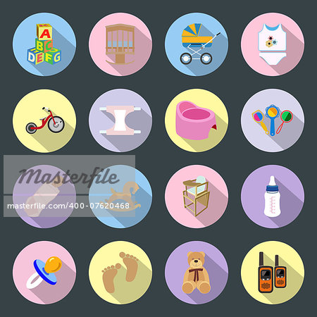 Baby and kids flat icons set vector graphic illustration