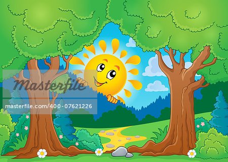 Tree theme with sun 2 - eps10 vector illustration.