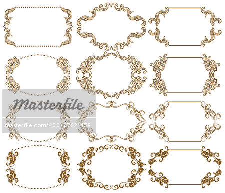 Vector set of decorative ornate frames with floral elements for invitations. Page decoration.