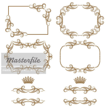 Vector set of decorative horizontal elements, border and frame.  Page decoration.